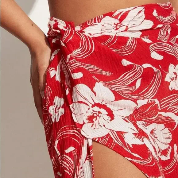NWT Faithfull The Brand Lulu Maxi Skirt Camara Floral Print Red Size 8